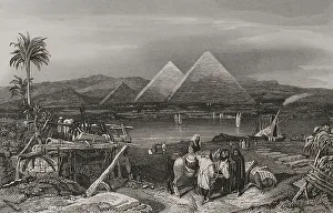 Pyramids Prints: Egypt. Pyramids from the banks of the Nile. Site