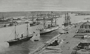 Artificial Prints: Egypt. Suez Canal near Port-Said. Engraving by Rico, 1882