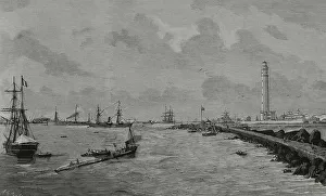 Egypt. Suez Canal. View of the entrance to Port Said