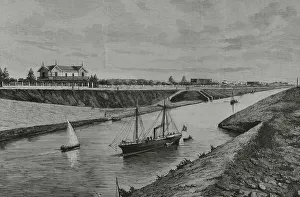 Navigable Prints: Egypt, Suez Canal. View of Ismailia. Engraving by Rico