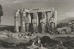 Recorridos Prints: Egypt. Thebes. Temple of Memnon. Engraving by Rouargue