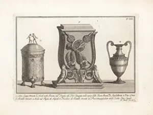 Ancient Egyptians Prints: Egyptian altar, Greek vase and metal hearth