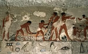Egyptian Art. Crocodiles hunt. Relief. Mastaba. Necropolis