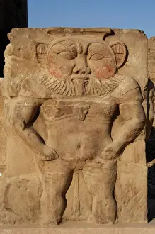 Deity Prints: Egyptian Art. Dendera. God Bes. Capital of Column. Relief. T