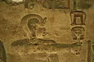 Egyptian Art. Dendera. Hathor Temple. The god Ihy holding a