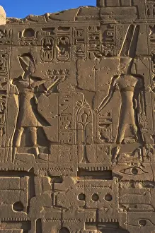 Egyptian Art. Karnak. The Pharaoh Ramesses II carrying an of
