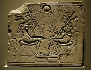 Images Dated 17th August 2006: Egyptian art. Relief depicting Akhenaten, Nefertiti and thre