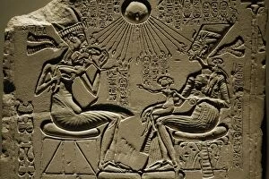 Altar Collection: Egyptian art. Relief depicting Akhenaten, Nefertiti and thre