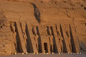 Egyptian art. Temple of Hathor or Small Temple. Facade depic