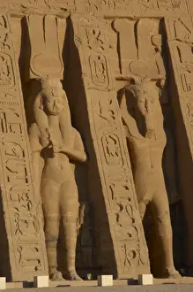 Egyptian art. Temple of Hathor or Small Temple. Facade depic