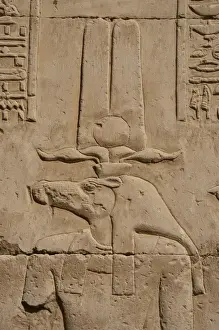 Egyptian Art. Temple of Kom Ombo. The god Sobek wearing shut