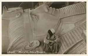 Pharoah Prints: Egyptian boy sitting on the head of Rameses II