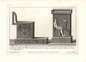 Etruscans Prints: Egyptian chair and priest of the god Serapis with serpent