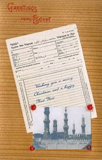 Egyptian Fantasy card - State Telegram and Al-Azhar Mosque