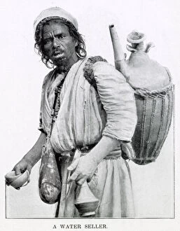 Images Dated 30th July 2021: Egyptian man selling water from a clay jug on his back in Cairo, Egypt