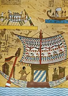 Articos Gallery: Egyptian ship on the Nile. Egyptian art. Painting