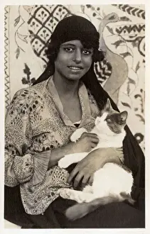 Egyptian woman with large cat