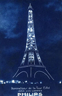 Eiffel Tower in Paris, France, illuminated by Philips bulbs