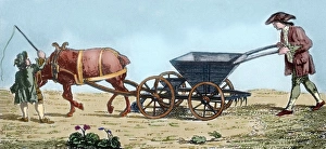 Agriculturist Gallery: Eighteenth century. Farmer with a seed drill