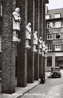Prussia Prints: Elblag (Elbing), Poland - Statues outside Entrance Police HQ