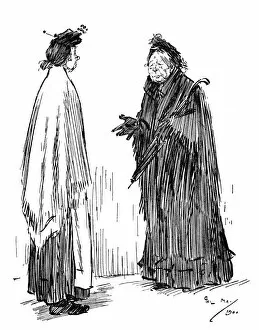 Two elderly widows discuss the catering at a wake