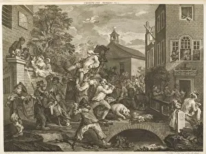 1758 Prints: The Election, chairing the member, by William Hogarth