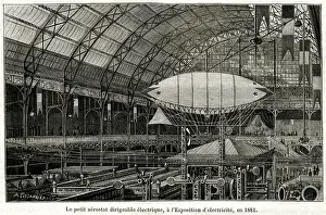 Tissandier Prints: Electric airship at Exposition of Electricity, Paris, 1881