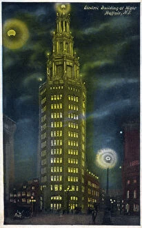 Moonlight Collection: Electric Building at Night - Buffalo, NY, USA. Date: circa 1910s