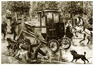 Rearing Prints: Electric cab causing consternation in a Paris street 1899