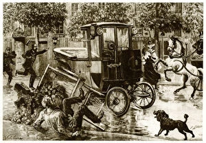 Overturned Gallery: Electric cab causing consternation in a Paris street 1899