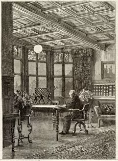 Images Dated 9th July 2020: Electric Lighting in Library of William Armstrong