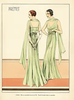 Elegant evening dress in Nile green silk muslin, 1931