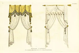 Repository Of Arts Prints: Elegant French drapery window curtains, 1810