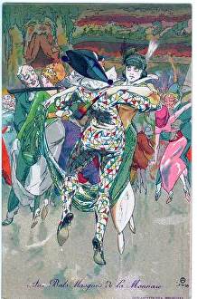 Elegant French ladies dancing at a masked ball