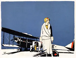 Cheque Prints: Elegant Lady passenger awaiting her flight on the airfield