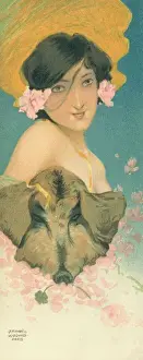 Kirchner Prints: Elegant woman with pig & clover