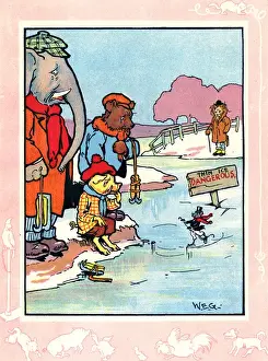 Piglet Prints: Elephant, bear, pig, lion and mouse in winter