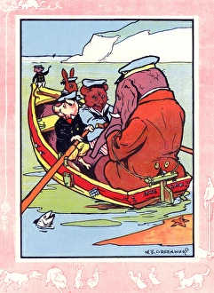 Images Dated 1st August 2017: Elephant, bear, pig, rabbit and mouse in a boat