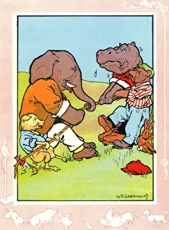 Hippo Prints: Elephant, hippo and others in tug-of-war