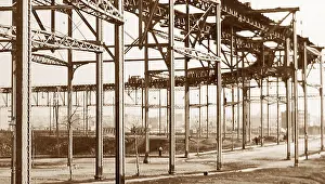 Elevated railway with steam train New York Victorian period