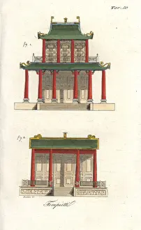 Ferrrario Prints: Front elevation of Chinese temples