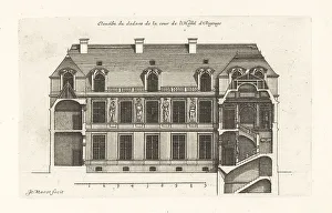Blueprint Prints: Elevation of the courtyard in the Hotel de Carnavalet, Paris