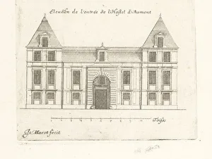 Louis Le Vau Prints: Elevation of the entrance to the Hotel d'Aumont, Marais, Paris