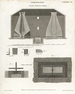 Elevation and section of a blast furnace works Elevation and section of a blast furnace works