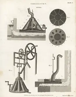 Chemistry Prints: Elevations and sections through an industrial still