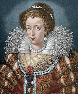 Diadem Collection: Elisabeth of Austria (1554-1592). Engraving. Colored