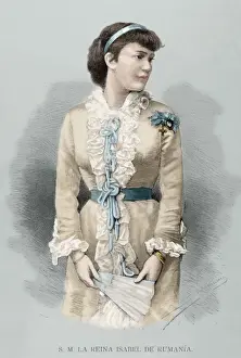Romania Prints: Elisabeth of Wied (1843-1916). Engraving. Colored