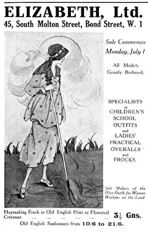 Bucolic Prints: Elizabeth Ltd Clothing advertisement, 1918