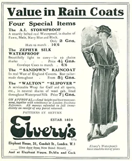 Weatherproof Prints: Elvery's Rain Coats Advertisement