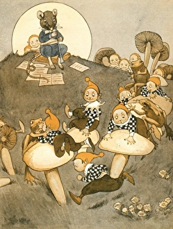 Images Dated 22nd March 2012: Elves jumping over toadstools